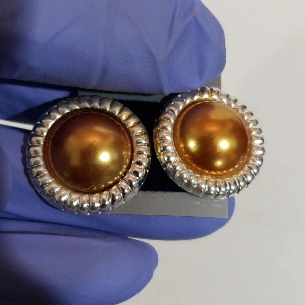 Dual tones Gold & Silver Round Earrings - Elegant 1" Fashion Jewelry for Women - Picture 8 of 9